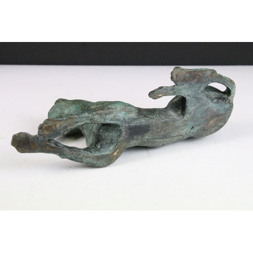 132 - Patinated bronze model of a recumbent Great Dane, approx 28cm long