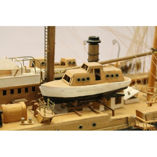 143 - Amerigo Vespucci large model ship on stand. 55cm high x 98cm wide x 20cm deep