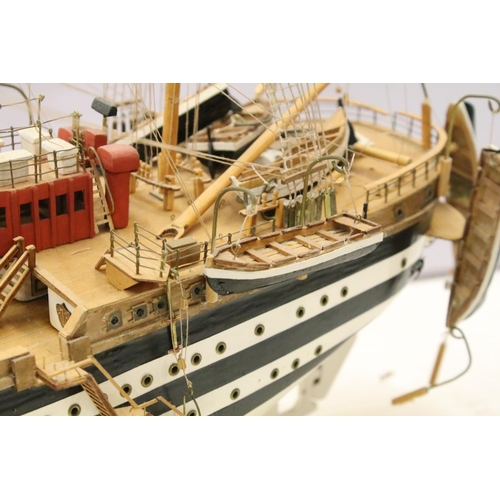 143 - Amerigo Vespucci large model ship on stand. 55cm high x 98cm wide x 20cm deep