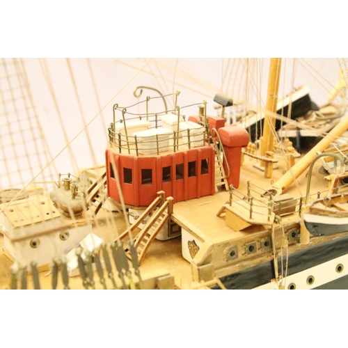 143 - Amerigo Vespucci large model ship on stand. 55cm high x 98cm wide x 20cm deep