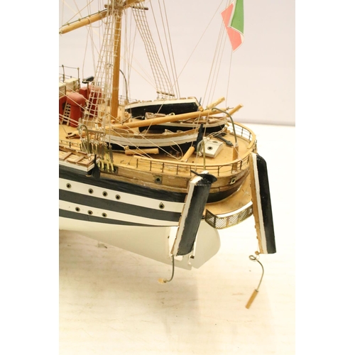 143 - Amerigo Vespucci large model ship on stand. 55cm high x 98cm wide x 20cm deep