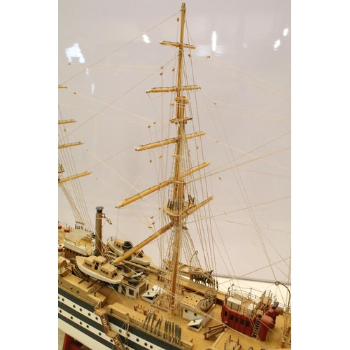 143 - Amerigo Vespucci large model ship on stand. 55cm high x 98cm wide x 20cm deep