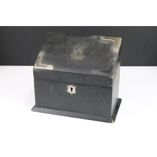 147 - 3 stationary boxes, one with fold down slope, dividers, pen holders and drawers in snake effect case... 