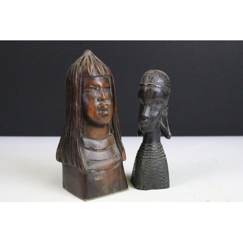 152 - Stone and wood carved assortment of small African heads and busts.