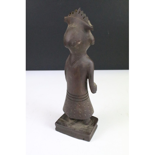 161 - Hand carved wooden African figure statues x 6, 35cm tallest.