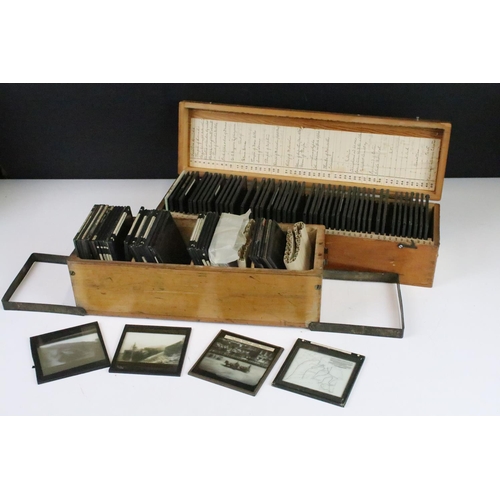 199 - A collection of antique magic lantern glass slides to include topographical, transportation and educ... 