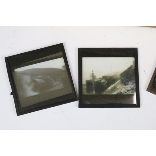 199 - A collection of antique magic lantern glass slides to include topographical, transportation and educ... 