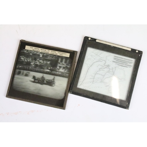 199 - A collection of antique magic lantern glass slides to include topographical, transportation and educ... 