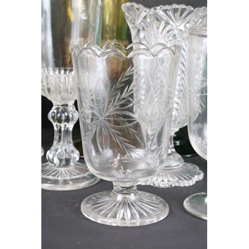 52 - Selection of large vintage decorative glass vases in varying sizes and colours.