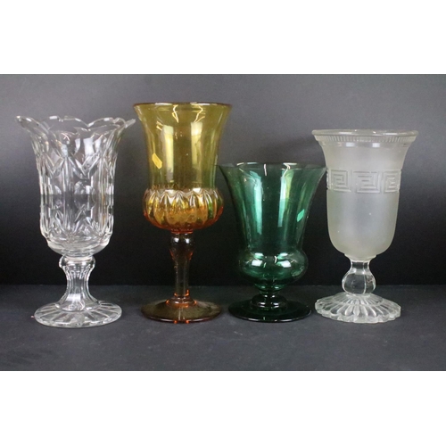 52 - Selection of large vintage decorative glass vases in varying sizes and colours.