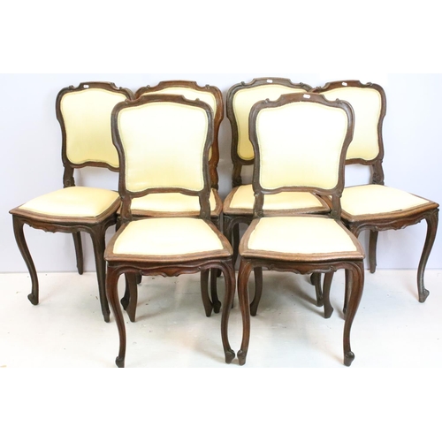 601 - 20th century set of six Queen Anne dining chairs with yellow upholstery 95cm high, 46cm wide x 43cm ... 