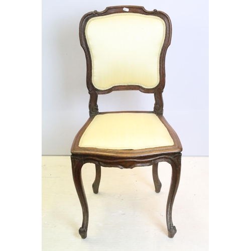 601 - 20th century set of six Queen Anne dining chairs with yellow upholstery 95cm high, 46cm wide x 43cm ... 