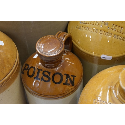 100 - Mixed selection of stoneware brewing flagons and storage jars, including poison and R.Whites adverti... 