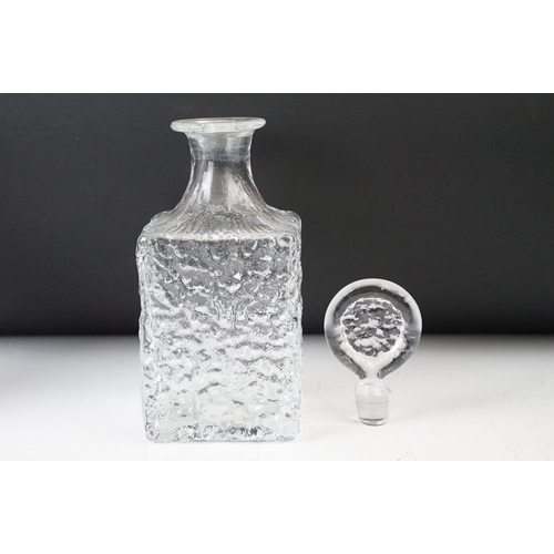 16 - Whitefriars textured Glacier design square and cylinder clear glass spirit whiskey decanters and pai... 