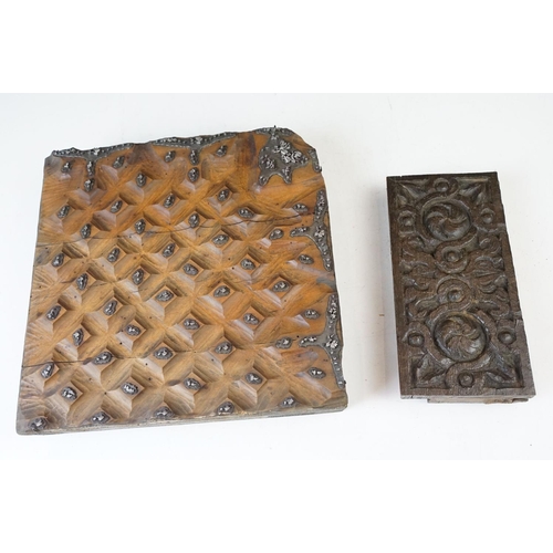 170 - Assorted carved wood printing blocks in varying patterns, print designs and block sizes. One metal s... 