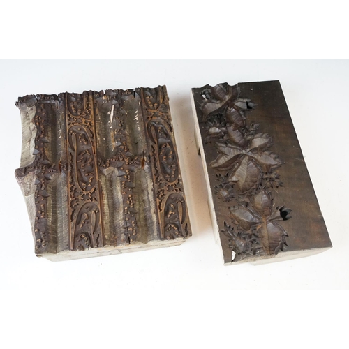 170 - Assorted carved wood printing blocks in varying patterns, print designs and block sizes. One metal s... 