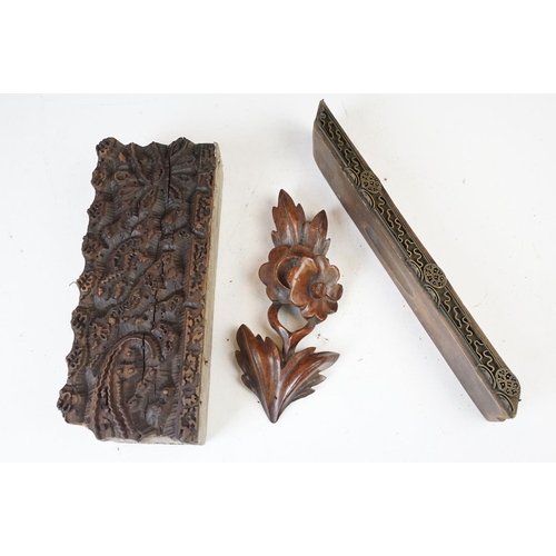 170 - Assorted carved wood printing blocks in varying patterns, print designs and block sizes. One metal s... 