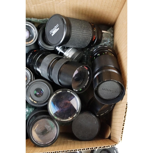 178 - Very large quantity of lenses of prime and zoom lenses featuring brands Canon, Olympus, Minolta and ... 