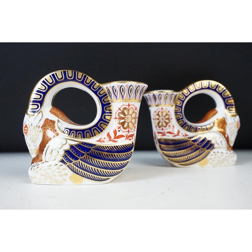 3 - Royal Crown Derby pair of 'Winged ram' candle holders 10cm x 11cm with small Royal Crown Derby recta... 