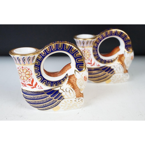 3 - Royal Crown Derby pair of 'Winged ram' candle holders 10cm x 11cm with small Royal Crown Derby recta... 