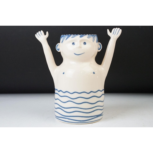 33 - Lincoln Kirby Bell for Newlyn pottery, Cornwall - studio pottery blue and white glazed vase in the f... 