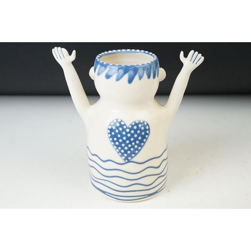 33 - Lincoln Kirby Bell for Newlyn pottery, Cornwall - studio pottery blue and white glazed vase in the f... 