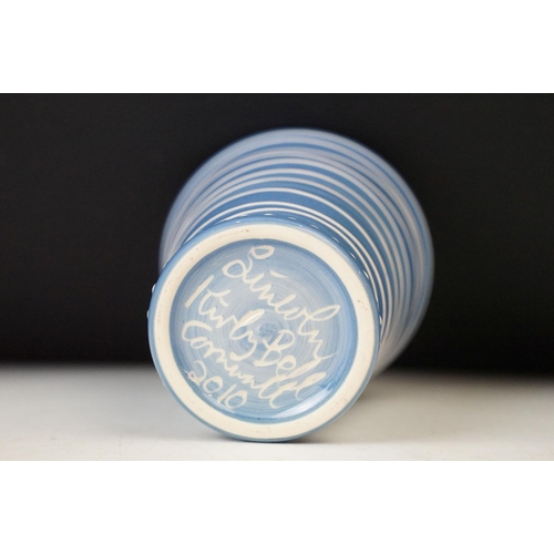 33 - Lincoln Kirby Bell for Newlyn pottery, Cornwall - studio pottery blue and white glazed vase in the f... 