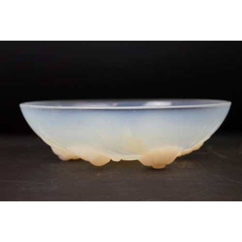 35 - Glass Art Deco French opalescent Chrysanthemum flower decorative bowl, 22cm diameter.