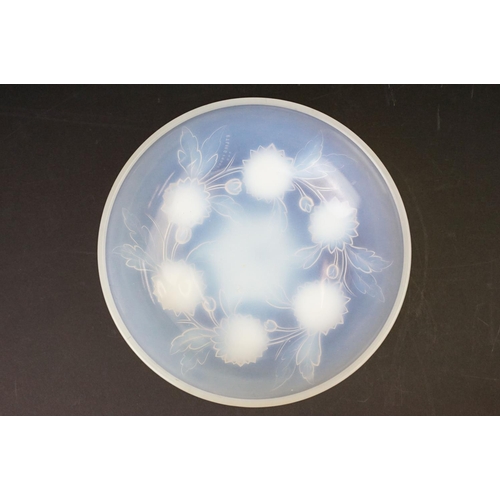 35 - Glass Art Deco French opalescent Chrysanthemum flower decorative bowl, 22cm diameter.