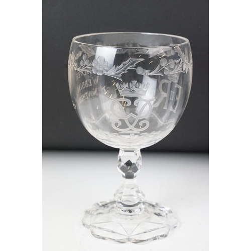 44 - Queen Elizabeth Commemorative large boxed crystal goblet. No 20 in an edition of 50 retailed by Thom... 