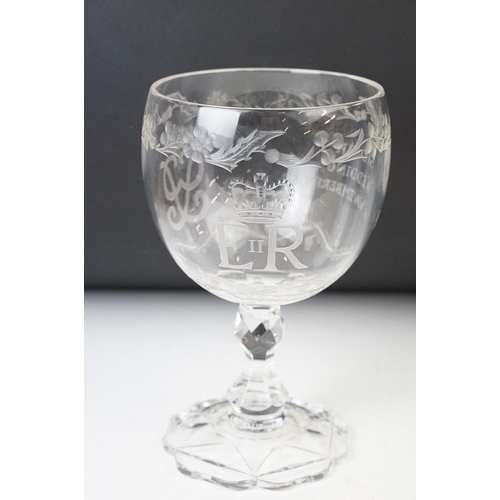 44 - Queen Elizabeth Commemorative large boxed crystal goblet. No 20 in an edition of 50 retailed by Thom... 