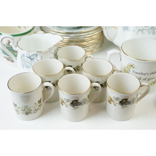 50 - Royal Albert 'Silver Maple' bone China tea service with leaf and gilt design. tea pot, coffee pot, c... 