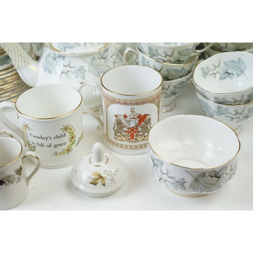 50 - Royal Albert 'Silver Maple' bone China tea service with leaf and gilt design. tea pot, coffee pot, c... 