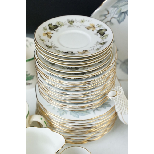 50 - Royal Albert 'Silver Maple' bone China tea service with leaf and gilt design. tea pot, coffee pot, c... 