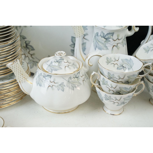 50 - Royal Albert 'Silver Maple' bone China tea service with leaf and gilt design. tea pot, coffee pot, c... 