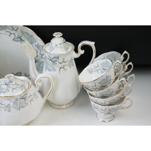 50 - Royal Albert 'Silver Maple' bone China tea service with leaf and gilt design. tea pot, coffee pot, c... 