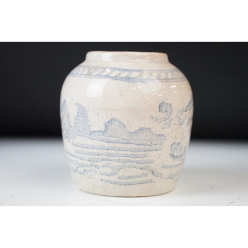 6 - Three Chinese antique white and blue ceramic ginger jar storage pots. Tallest - 13cm, smallest - 10c... 