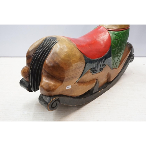 615 - Antique hand carved, hand painted low rocking horse. 56 tall x 74cm wide x 20cm deep