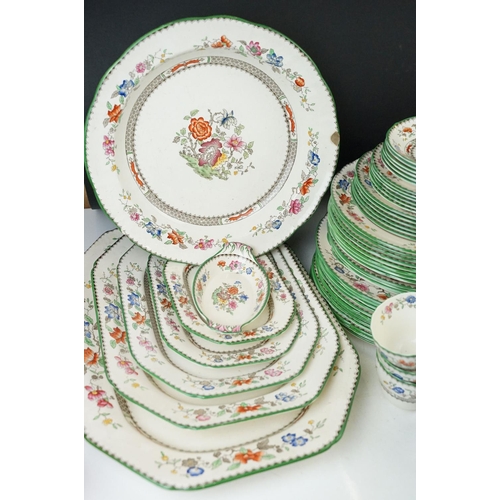 62 - Copeland Spode 'Chinese Rose' colourful floral service set comprising of large right serving plate, ... 