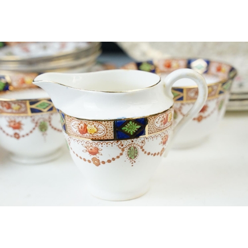 66 - Royal Vale Longton China tea set with three cups, four saucers, four square side plates, serving pla... 