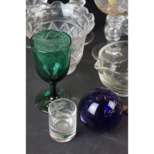 71 - Collection of 20th century cut glass to include air twist rummer glass dated 1913, pair of commemora... 