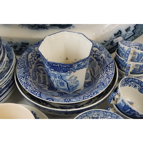 72 - Copeland Spode Italian blue and white dinner service with plates, bowls, milk jugs and large blue an... 