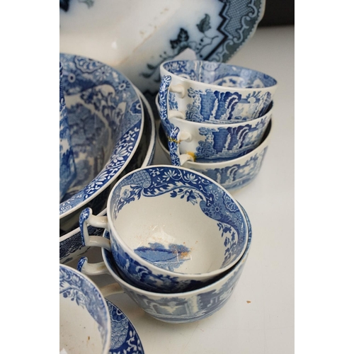 72 - Copeland Spode Italian blue and white dinner service with plates, bowls, milk jugs and large blue an... 