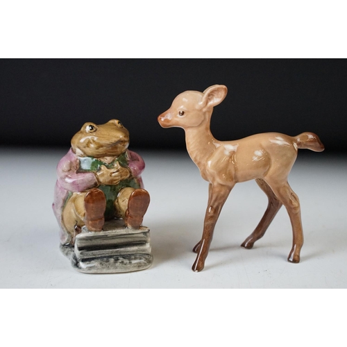 73 - Large Beswick Sheepdog ornament, pair of pigeons, No 1383, deer figurine with foal and Beatrix Potte... 