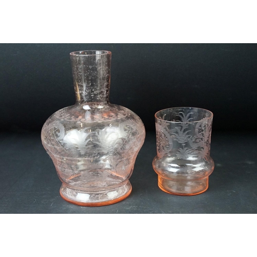 77 - Three 19th Century rummers glasses with 2 decanters one in delicately decorated pale pink glass with... 