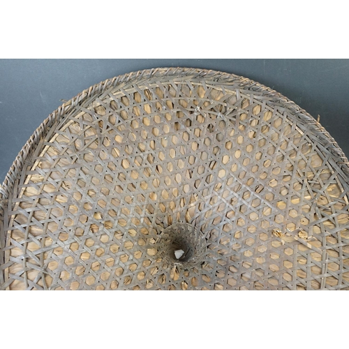 79A - Vintage Asian wicker hand woven conical field hat. 62cm diameter