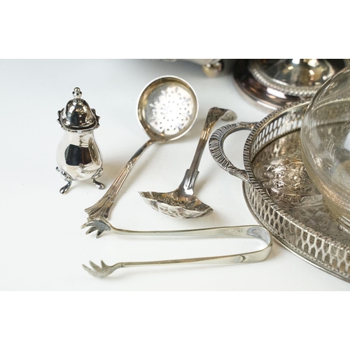 83 - Silver hallmarked cruet set, mustard, salt and pepper pot (hallmarked to bases) with collection of s... 