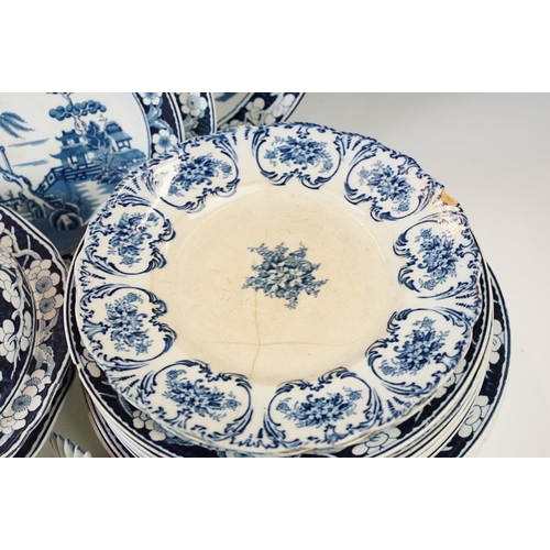 84 - Booths Chinese blue and white pattern China dinner set with willow and pagoda designs and floral bor... 