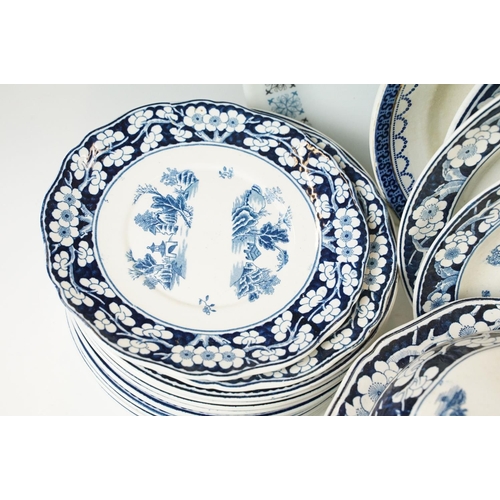 84 - Booths Chinese blue and white pattern China dinner set with willow and pagoda designs and floral bor... 