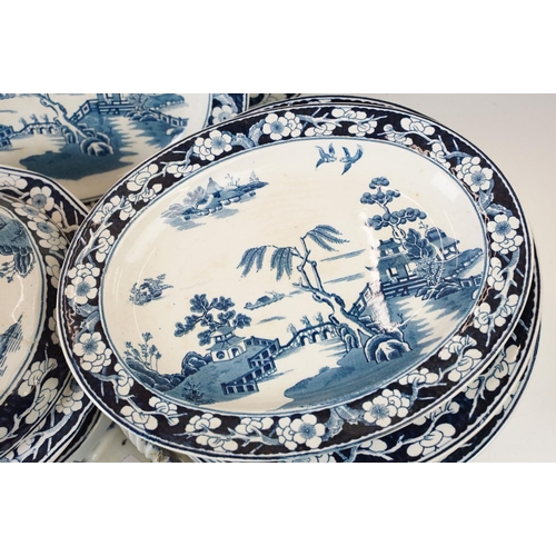 84 - Booths Chinese blue and white pattern China dinner set with willow and pagoda designs and floral bor... 